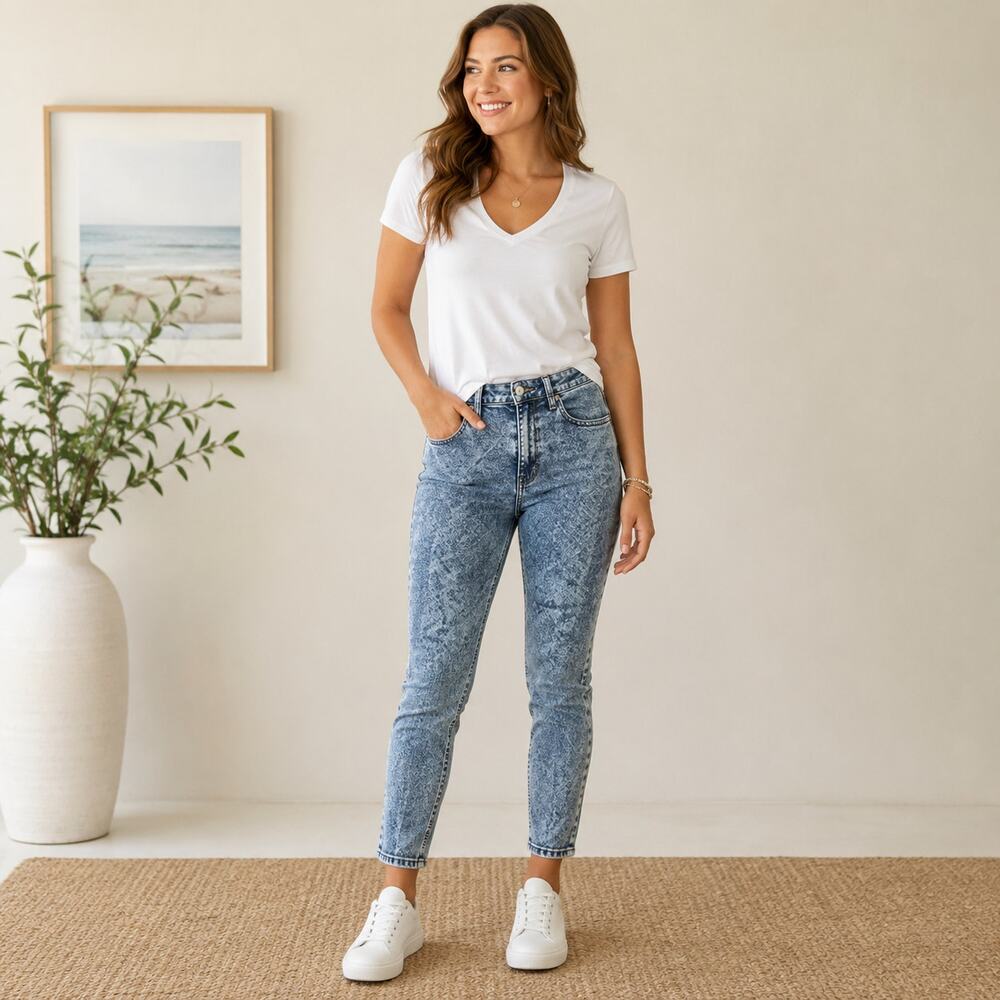 7 For All Mankind Women 26 The Ankle Super Skinny Jeans Acid Wash Blue Snakeskin